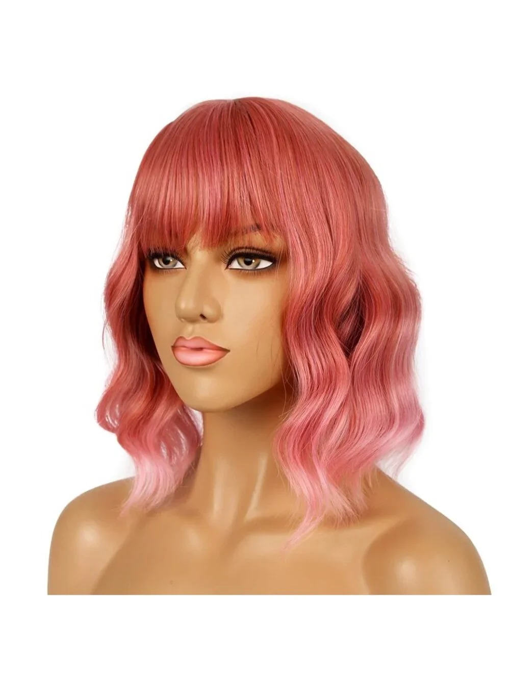 Women's Dark Purple Shoulder Length Synthetic Loose Wavy Short Bob Wigs Bangs